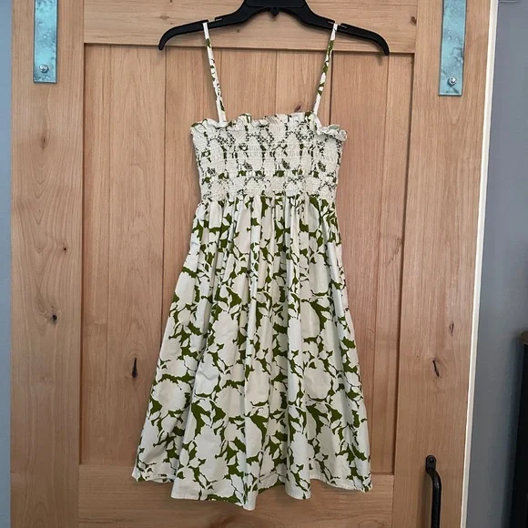 NEW Tory Burch Smocked Floral Cotton Poplin Mini Dress - Size Small - Picture 6 of 10